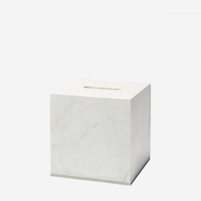 Maison Lipari Pietra Marble Tissue Box Holder - White & Silver  SFERRA.