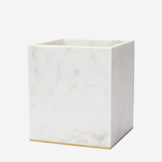 Maison Lipari Pietra Marble Wastebasket - White & Gold  SFERRA.