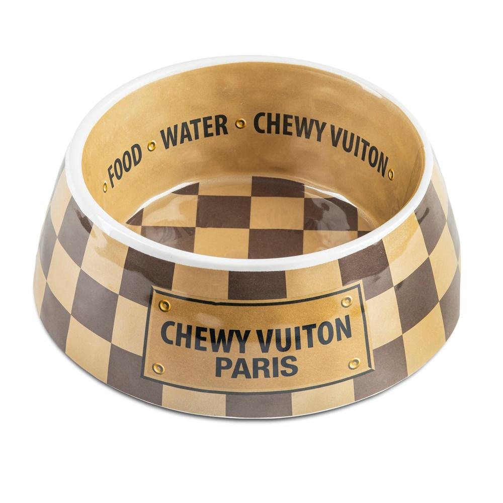 Maison Lipari Checker Chewy Vuiton Bowl - Beige  HAUTE DIGGITY DOG.