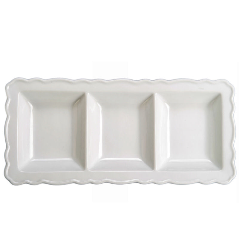 Maison Lipari BIA Pembrooke 3-Section Serving Platter White Porcelain 14.75x6.75 in  BIA.