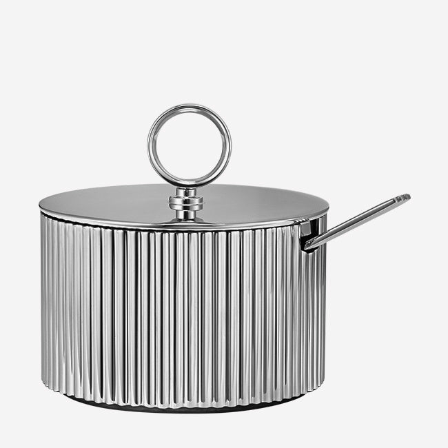 Maison Lipari Bernadotte Sugar Bowl with Spoon in Polished Stainless Steel  GEORG JENSEN.