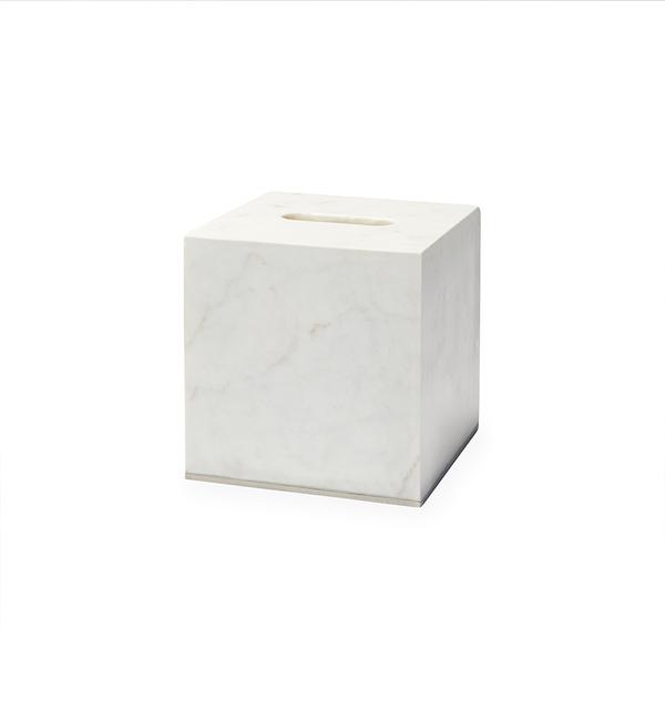 Maison Lipari Pietra Marble Tissue Box Holder - White & Silver  SFERRA.