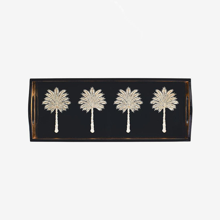 Caspari | Grand Palms Black Lacquer Bar Tray