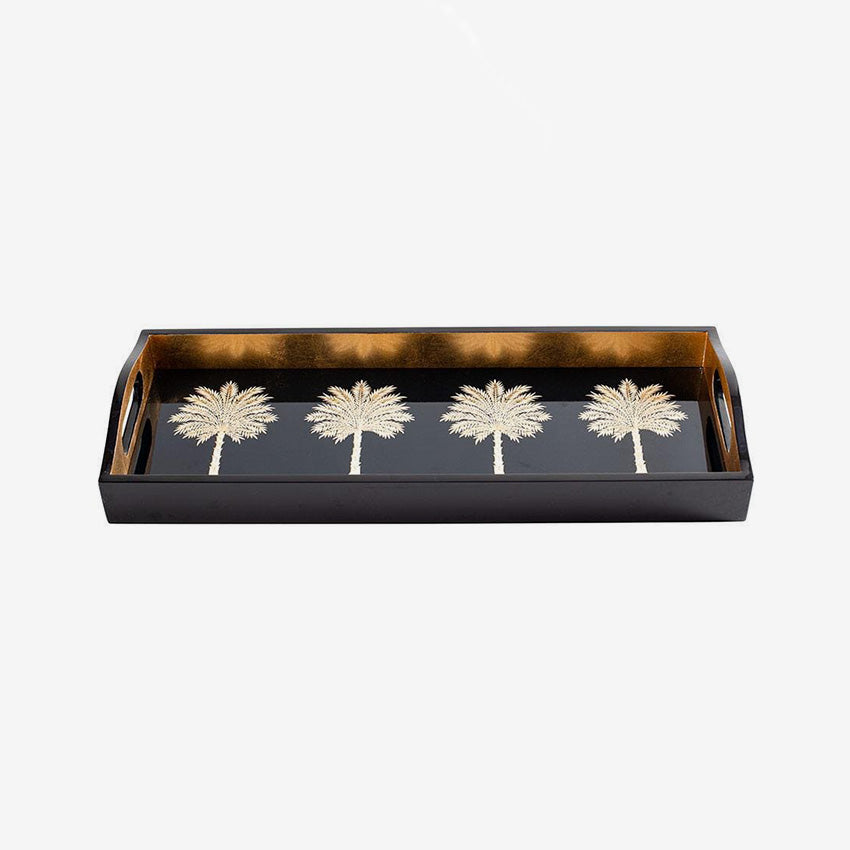 Caspari | Grand Palms Black Lacquer Bar Tray