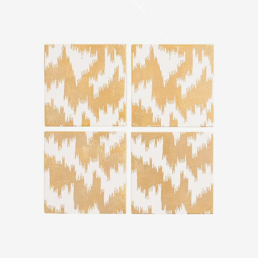 Caspari | Set of 4 Modern Moire Gold Lacquer Coasters