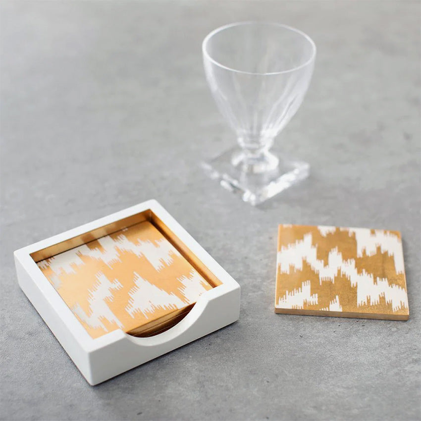 Caspari | Set of 4 Modern Moire Gold Lacquer Coasters