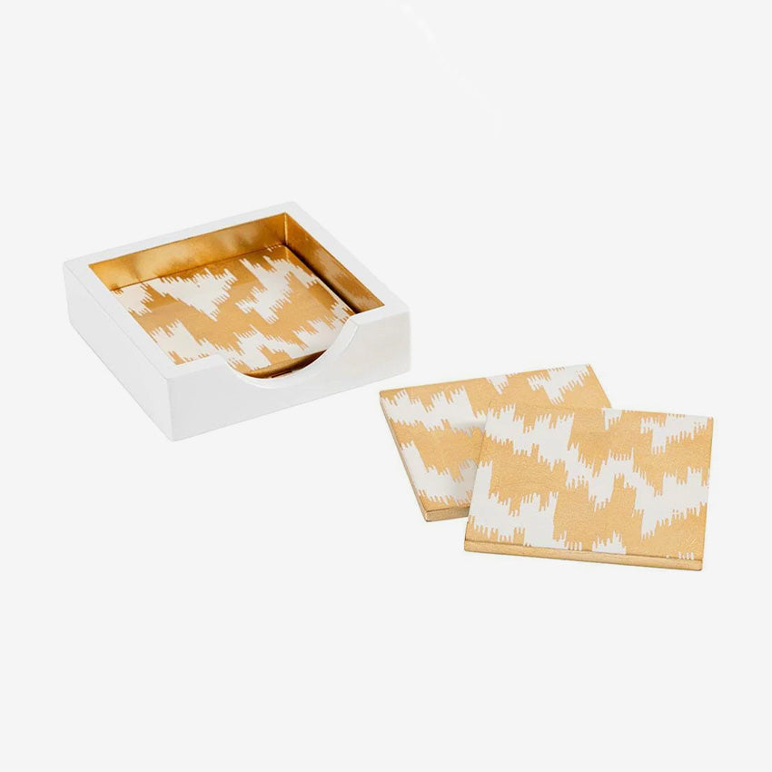 Caspari | Set of 4 Modern Moire Gold Lacquer Coasters