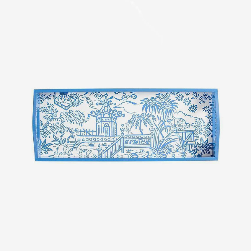 Caspari | Pagoda Toile Blue Lacquer Bar Tray