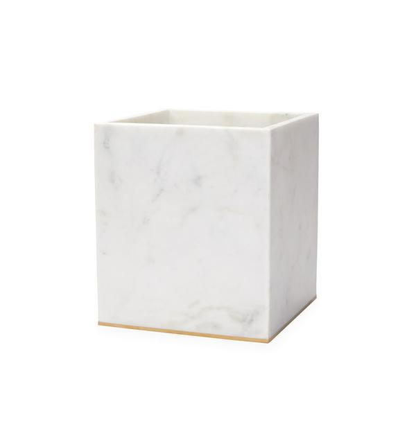 Maison Lipari Pietra Marble Wastebasket - White & Gold  SFERRA.