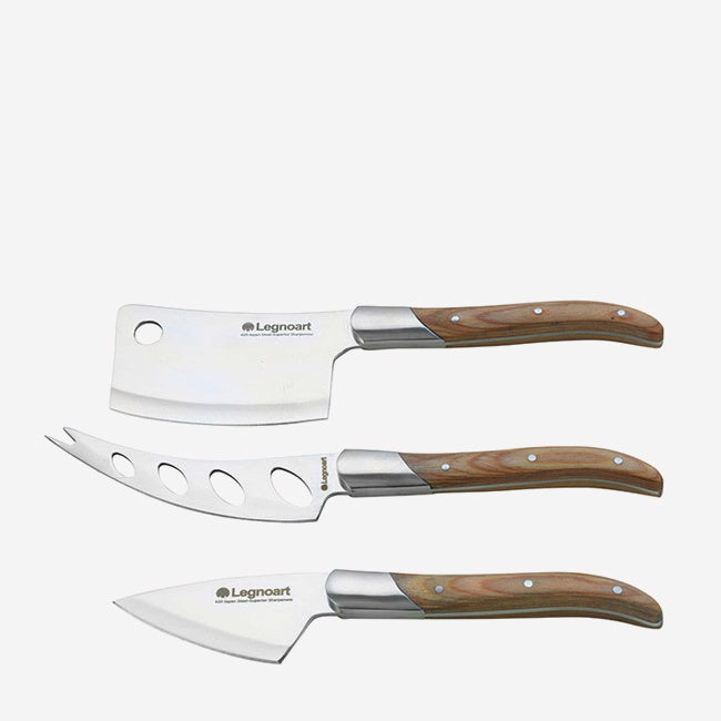 Maison Lipari Reggio Cheese Knife Set Stainless Steel and Light Wood  LEGNOART.