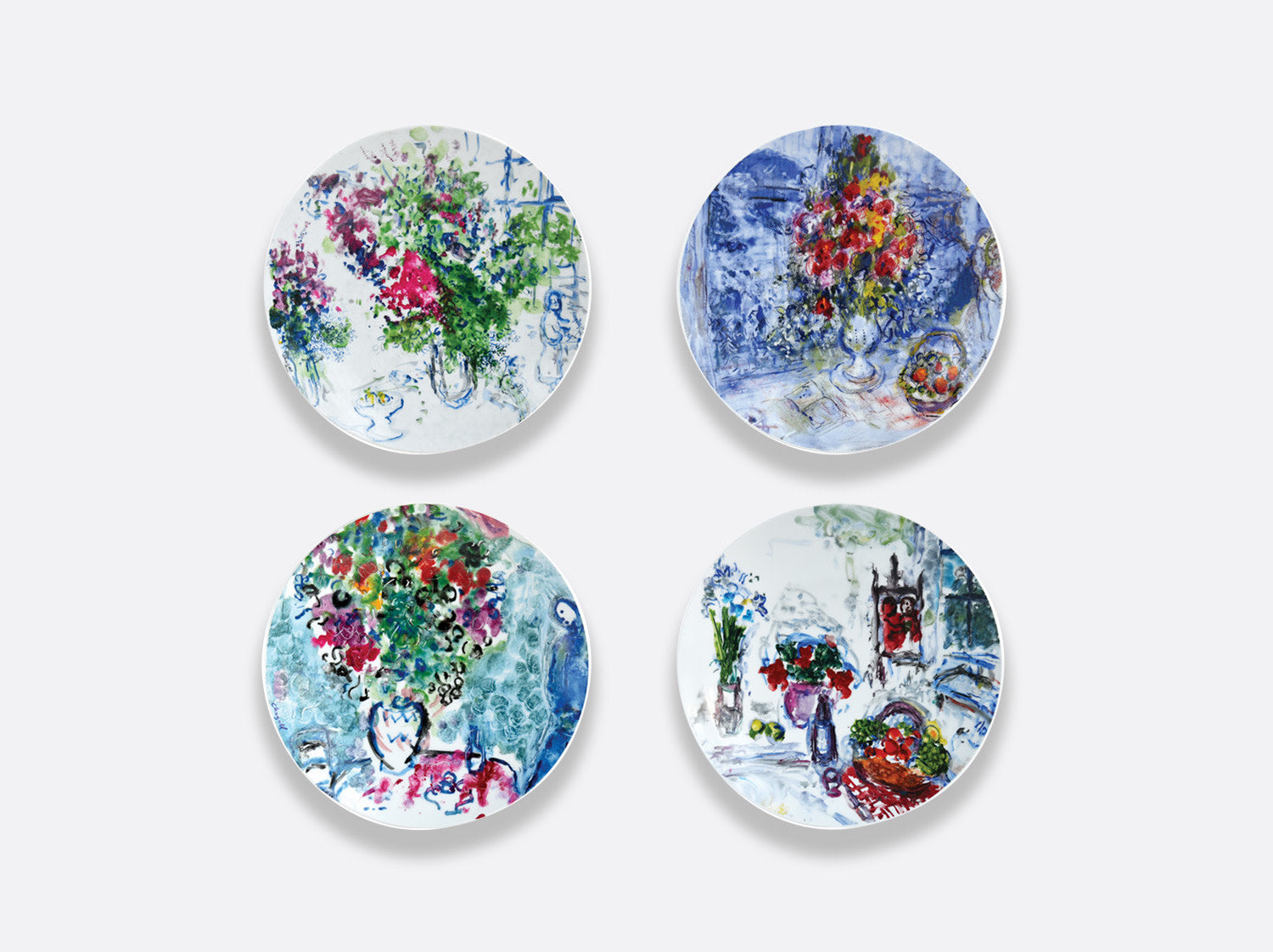 Maison Lipari Les Bouquets De Fleurs - Marc Chagall Set Of 4 Assorted Salad Plate  BERNARDAUD.