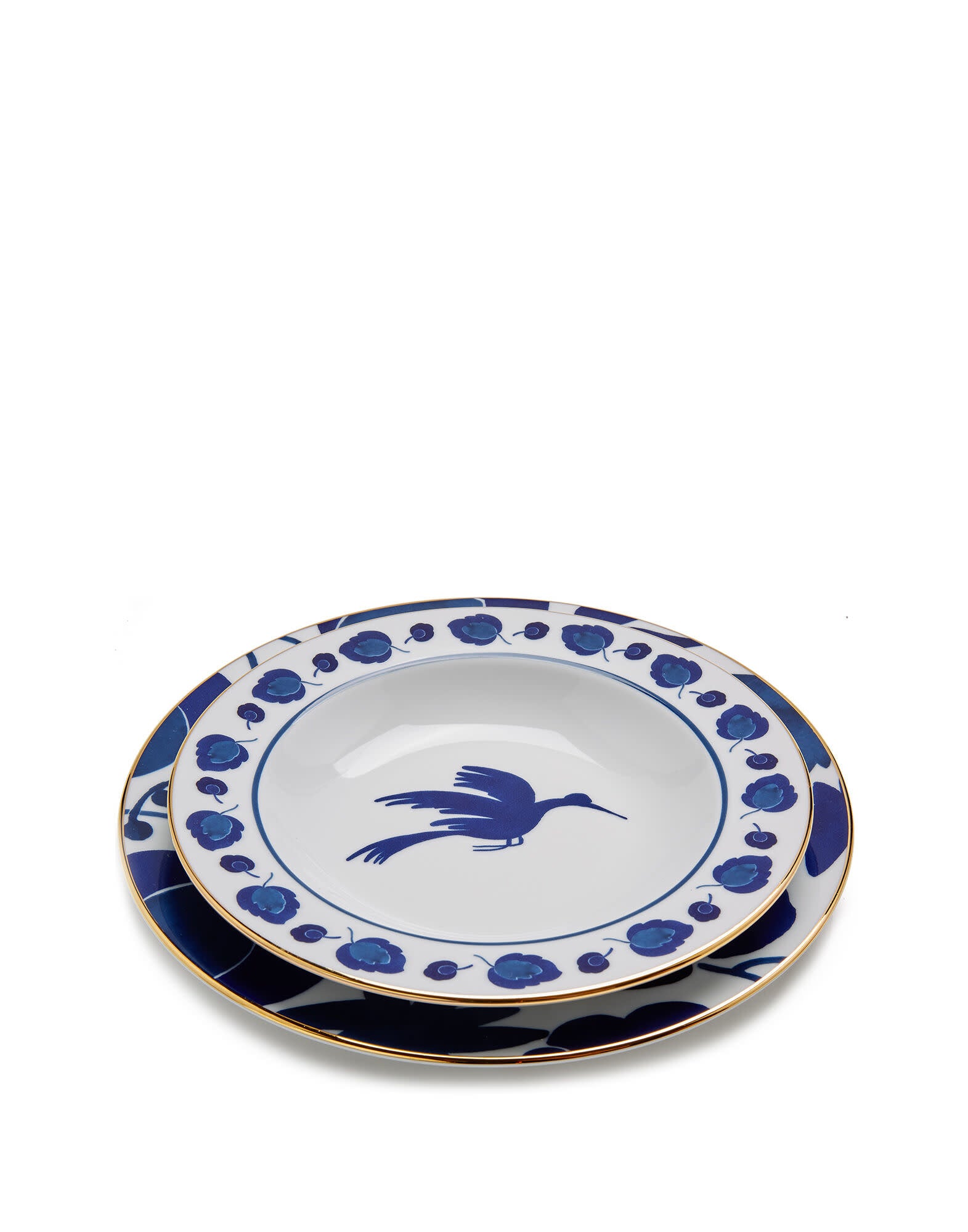 Maison Lipari LA DOUBLE J Soup & Dinner Plates Set of 2 | Porcelain | Wildbird Blu | 22x22 cm 26x26 cm  LA DOUBLE J.