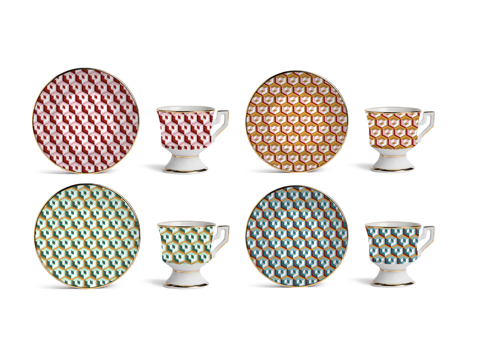 Maison Lipari Set of 4 Cubi Espresso Cups & Saucers  LA DOUBLE J.