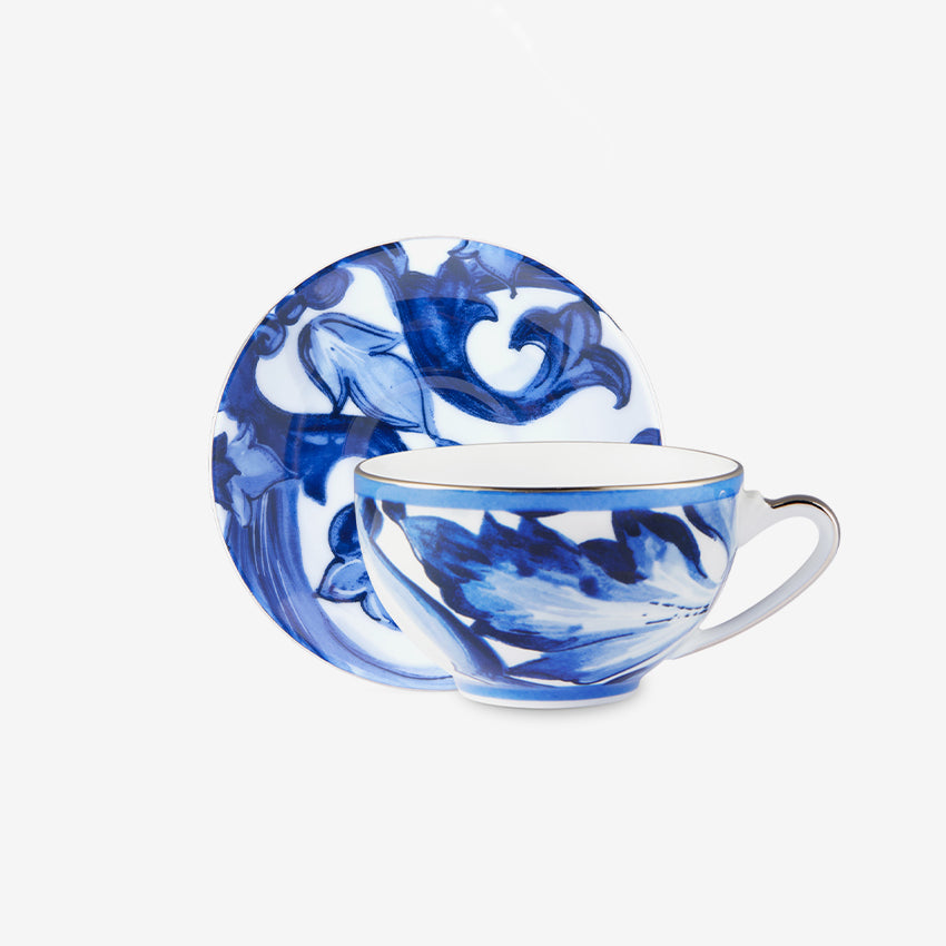 Dolce & Gabbana Casa | Blue Mediterraneo Fiore Foglie Set de tasses à thé et soucoupes