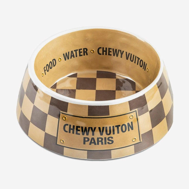 Maison Lipari Checker Chewy Vuiton Bowl - Beige  HAUTE DIGGITY DOG.