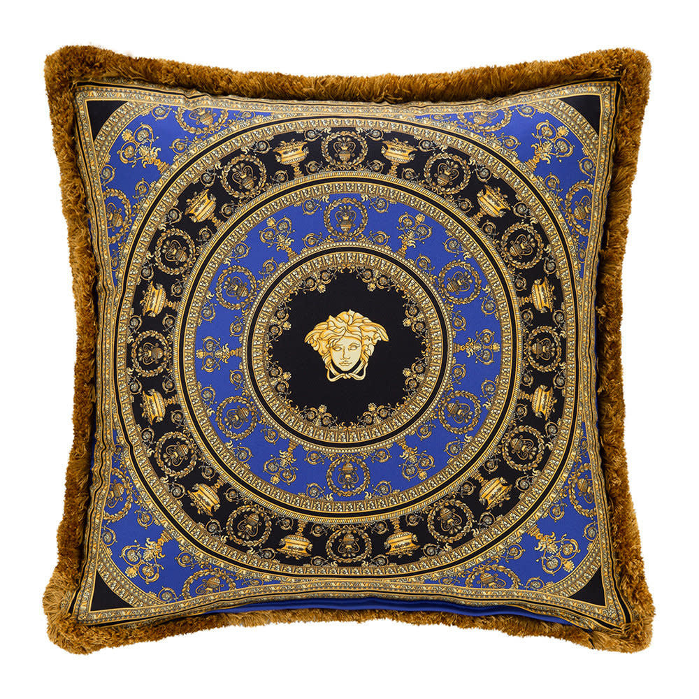 Maison Lipari VERSACE HOME I Heart Baroque Silk Cushion | Black&Gold&Blue | 45x45 cm  VERSACE HOME.