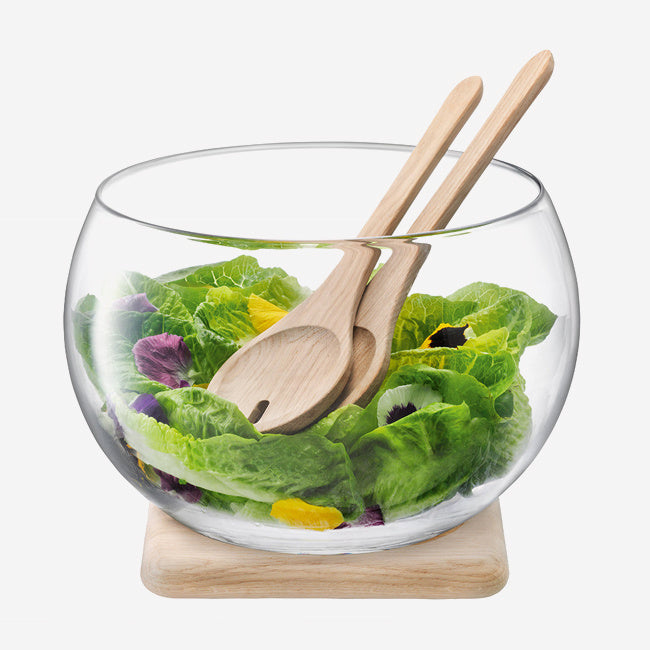 Maison Lipari Serve Salad Set & Oak Base - Clear  LSA.