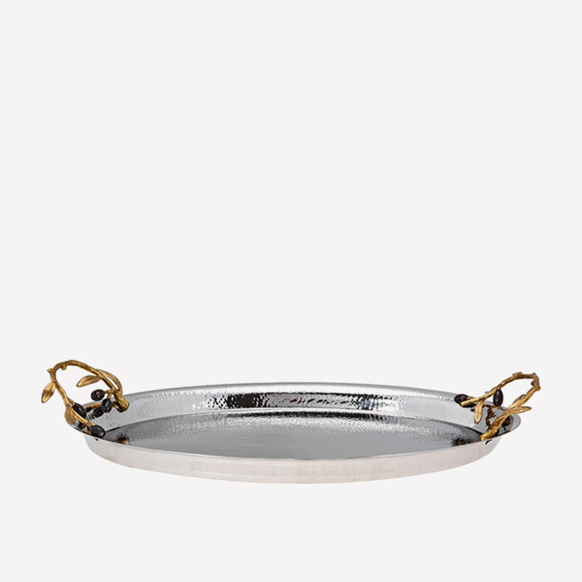 Michael Aram | Olive Branch Oval Serving Tray Stainless Steel&Brass 19x12.75x3 in