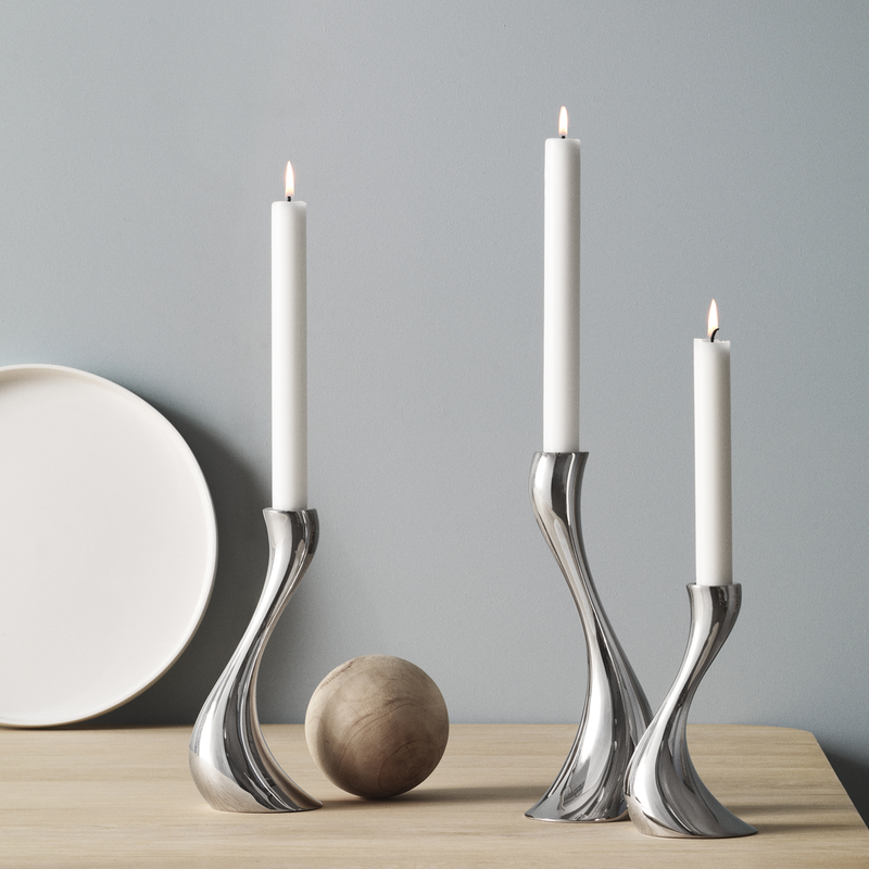 Maison Lipari Cobra 3pc. Candle Holder in Polished Stainless Steel  GEORG JENSEN.