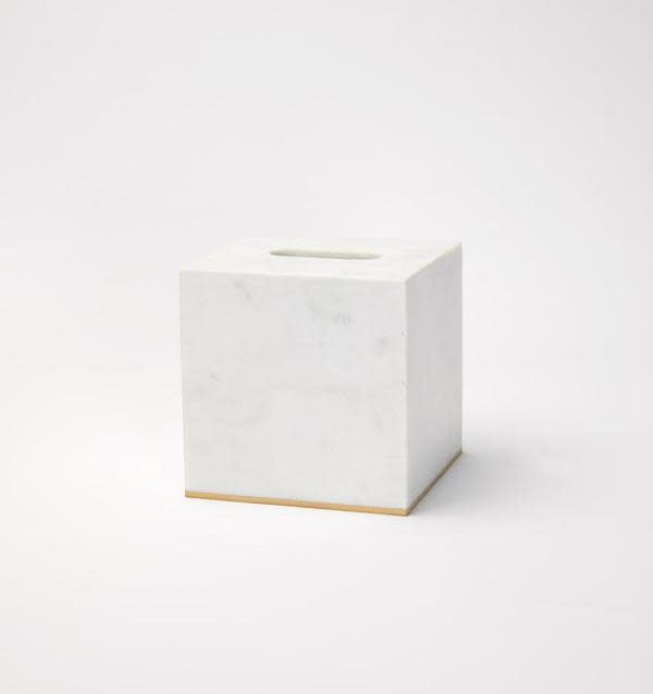 Maison Lipari Pietra Marble Tissue Box Holder - White & Gold  SFERRA.