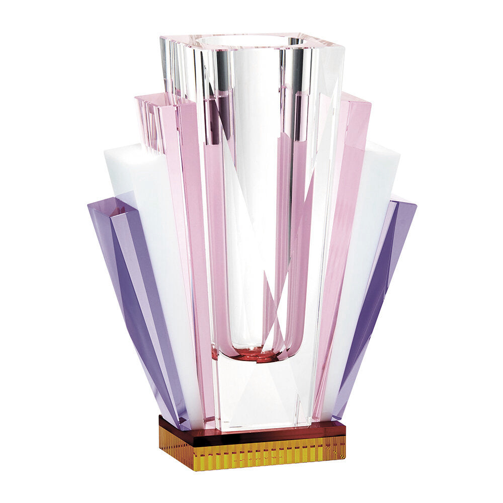 Maison Lipari South Beach Clear, Pink, White, Purple & Yellow Art Deco Vase in Fine Crystal  REFLECTIONS COPENHAGEN.