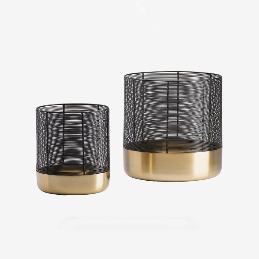 Torre & Tagus | Castello Wire Top 2 Piece Brushed Gold Cylinder Hurricane Sets