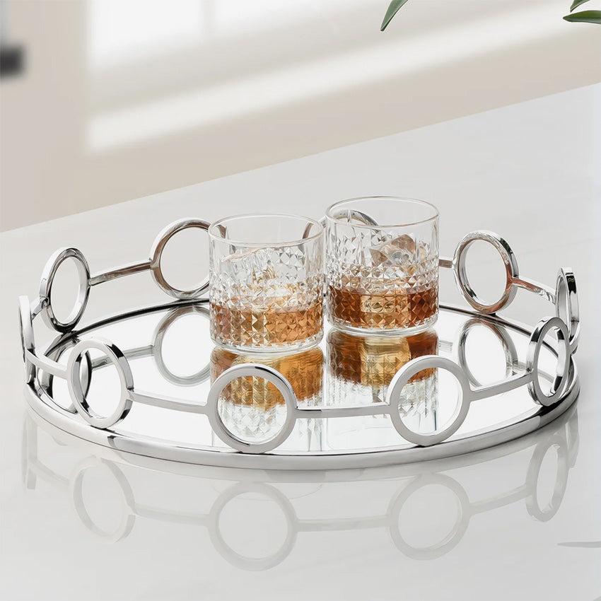 Torre & Tagus | Lux Link Stainless Steel Round Mirror Tray