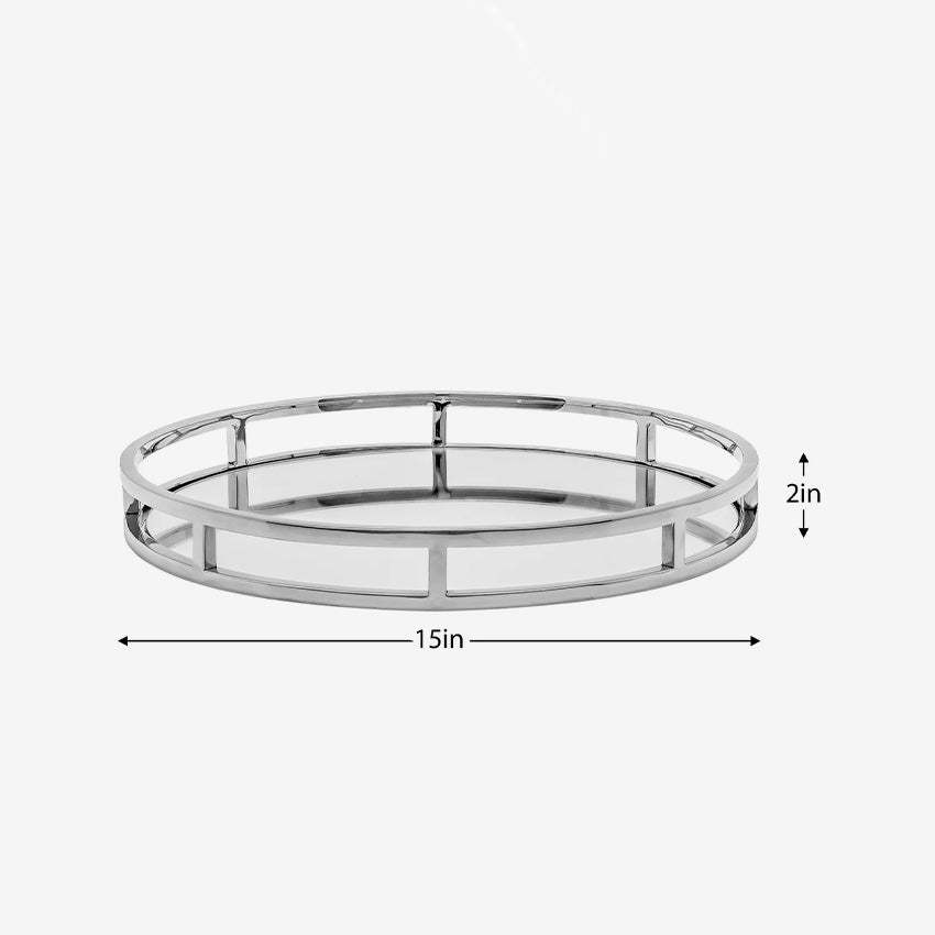 Torre & Tagus | Lux Round Stainless Steel Mirror Tray