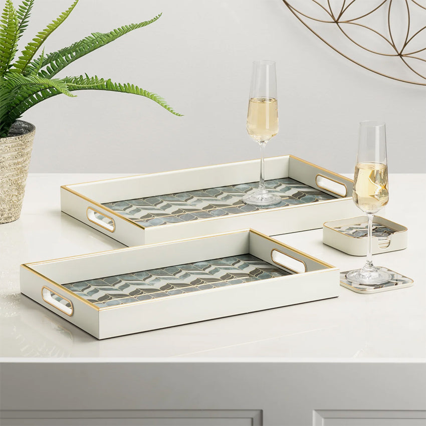 Torre & Tagus | Savoy Gold Trim 2 Piece Rectangle Tray Set