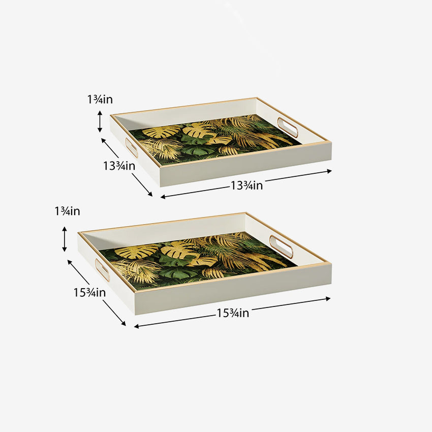 Torre & Tagus | Savoy Gold Trim 2 Piece Square Tray Set - Tropical Leaves