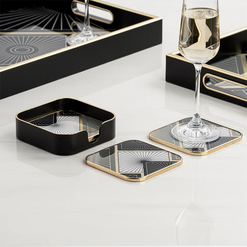 Torre & Tagus | Savoy Gold Trim 4 Piece Coaster Set