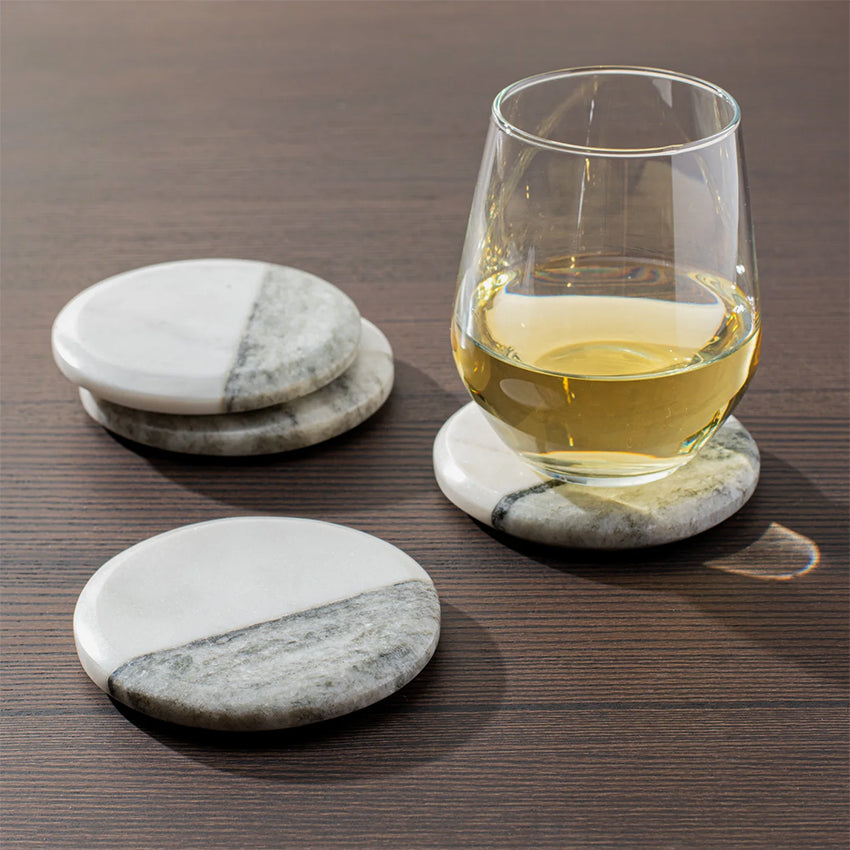 Torre & Tagus | Two Tone Marble Coasters 4 Piece Set - Round