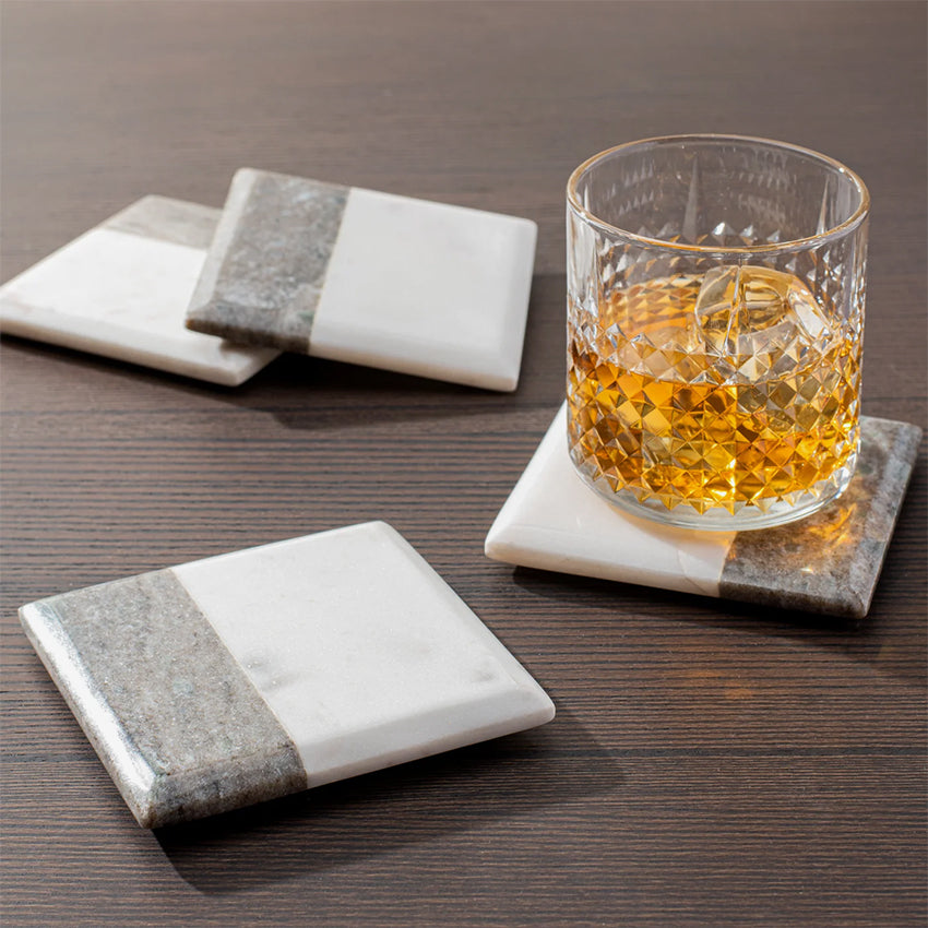 Torre & Tagus | Two Tone Marble Coasters 4 Piece Set - Square