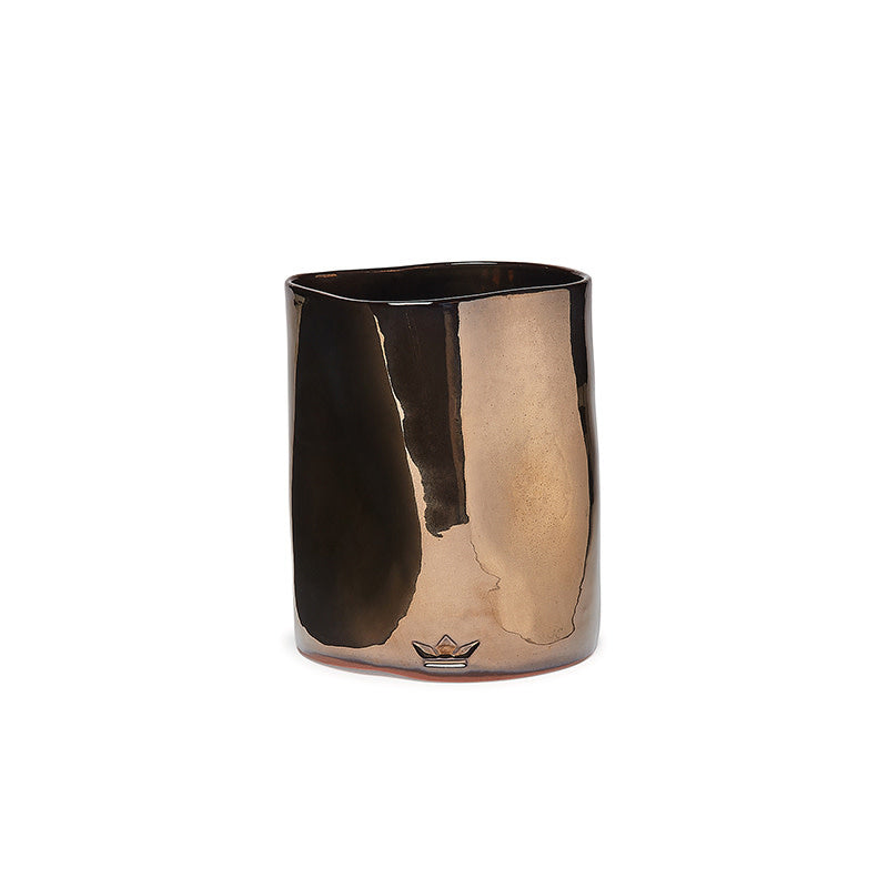 Maison Lipari Dented Crock Utensil Holder | Platinum Ceramic D: 14.5 cm H: 19 cm  DUTCH DELUXES.