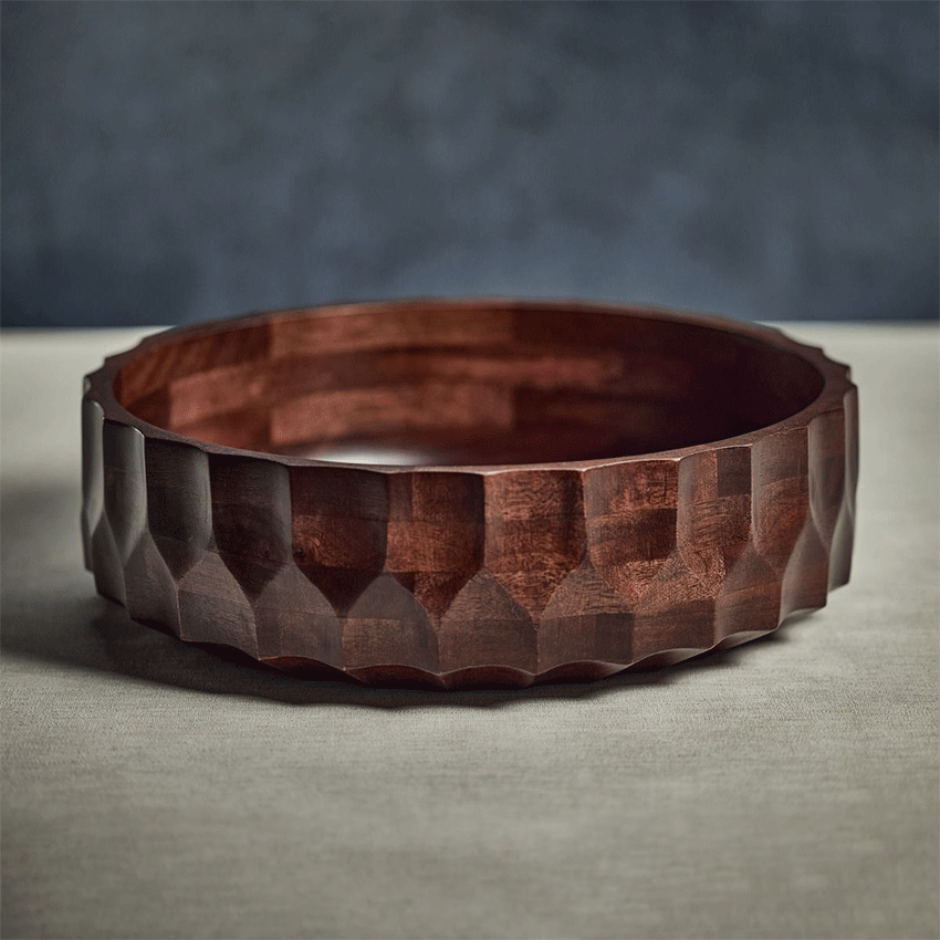 Zodax | Walnut Finish Carved Mango Wood Bowl