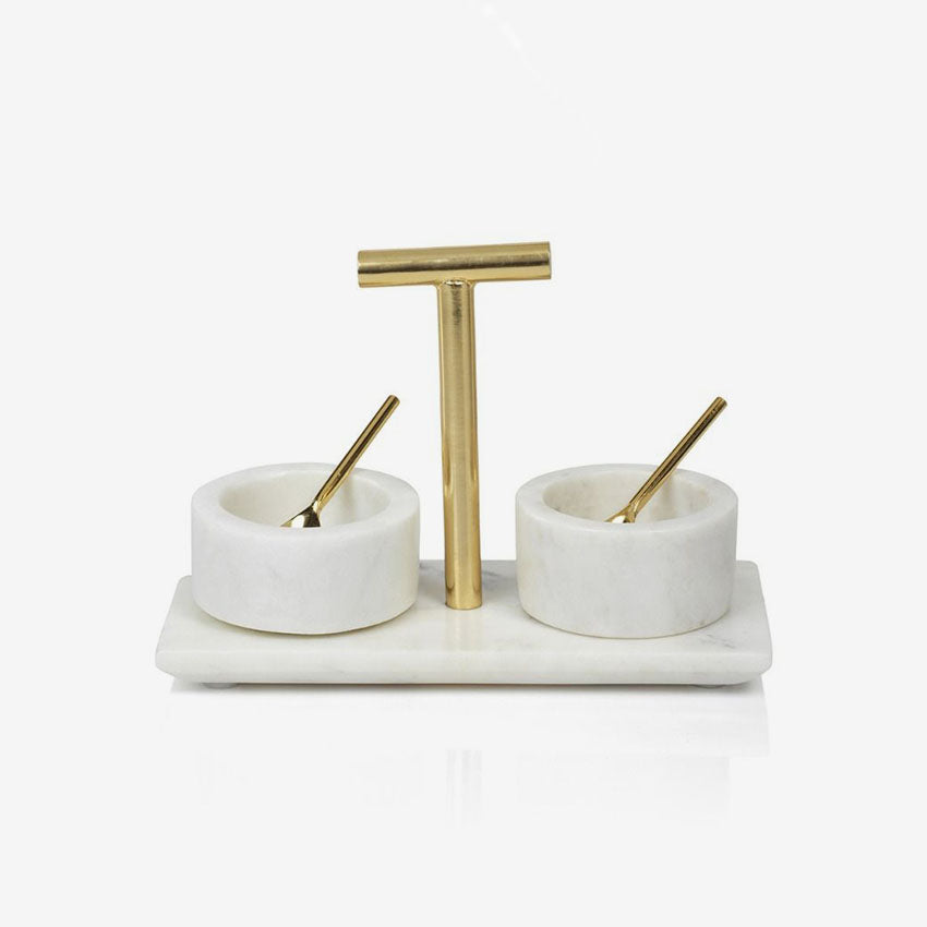 Zodax | Ellie Marble Condiment Set of 2 Bowls with Spoon