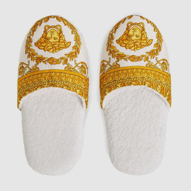 Maison Lipari I Love Baroque Slippers - White & Gold  VERSACE HOME.